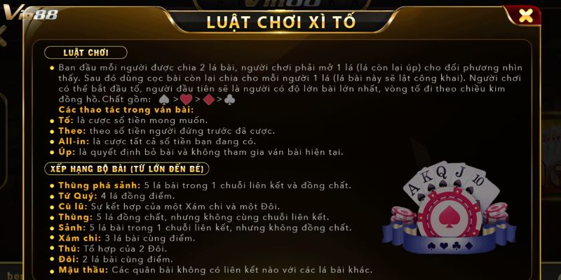 Luật chơi, cách chơi Xì Tố Vin88 chi tiết